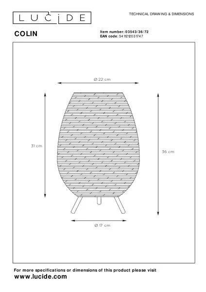 Lucide COLIN - Table lamp - Ø 22 cm - 1xG9 - Natural - technical